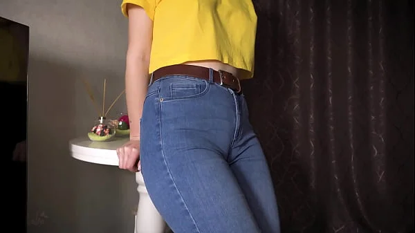 Sexy Milf Teasing Her Big Cameltoe In Tight Blue Jeans