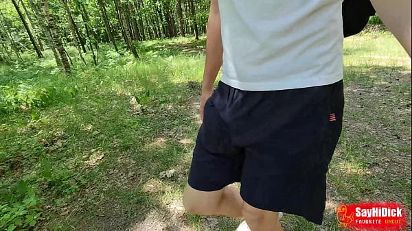 Walking naked in the woods. Soft foreskin to hard big cock Mikel