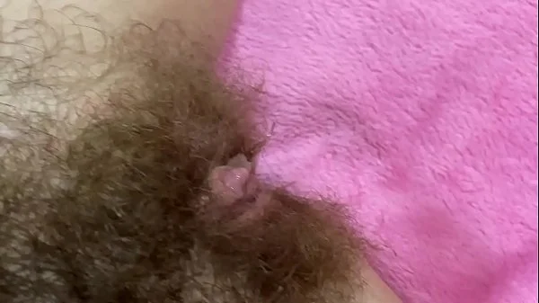 Huge pulsating clitoris orgasm in extreme close up with squirting hairy pussy grool play